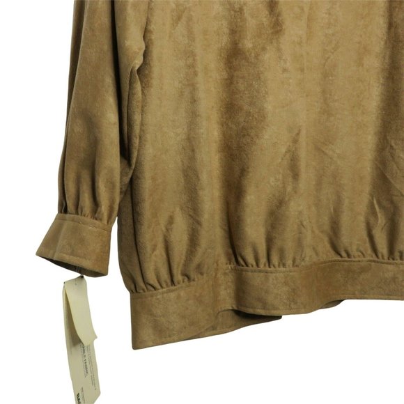 Vintage 80s Faux Suede Moto Jacket XL Brown Pockets Lined Shoulder Pads Washable - Picture 10 of 12